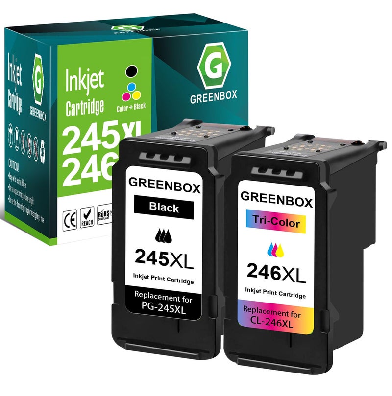 GREENBOX PG-245XL / CL-246XL Ink Cartridge Combo Pack Black/Color Replacement for Canon PG-243 CL-244 Ink Cartridges for Pixma MX492 MX490 MG2920 MG2922 MG2420 IP2820 Printer Ink 245XL 246XL, 2 Pack - Image 1